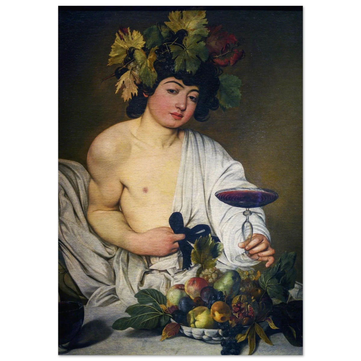 Bacchus (c. 1596) by Michelangelo Merisi da Caravaggio | Wall art Print | Vintage Collection - Wood Prints - 70x100 cm / 28x40″ -