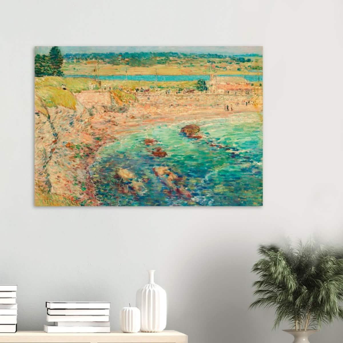 Bailey's Beach, Newport by Frederick Childe Hassam - Wood Prints - 70x100 cm / 28x40″ - 10 mm