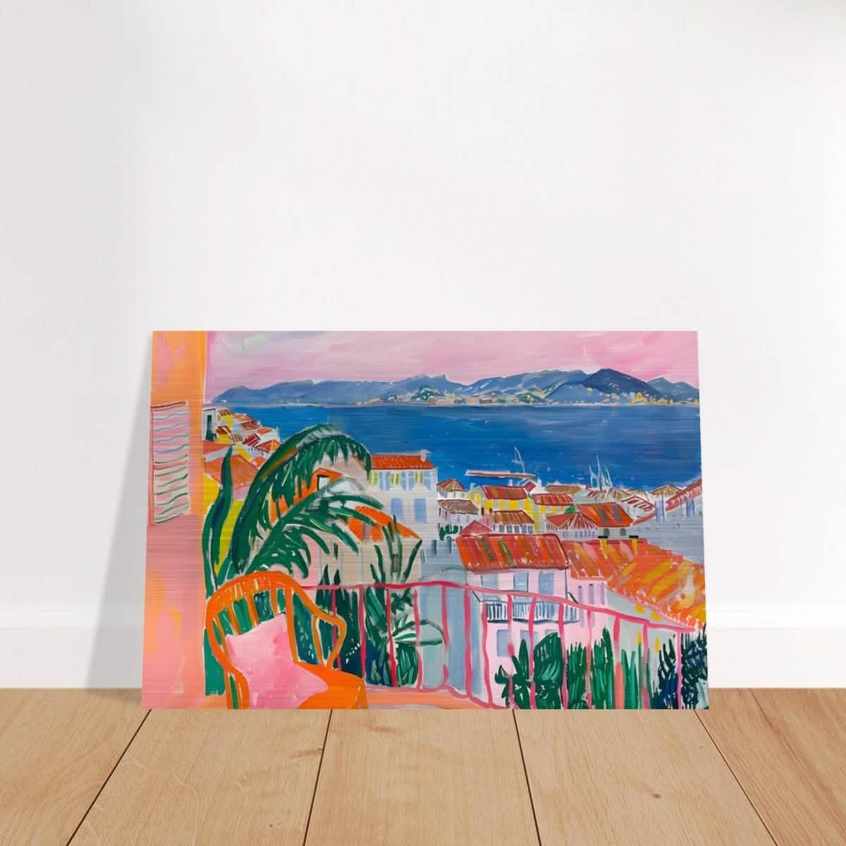 Balcony Dreams: A Coastal Escape | Contemporary Impressionism | wall art print - Brushed Aluminum Print - 30x45 cm / 12x18″ -