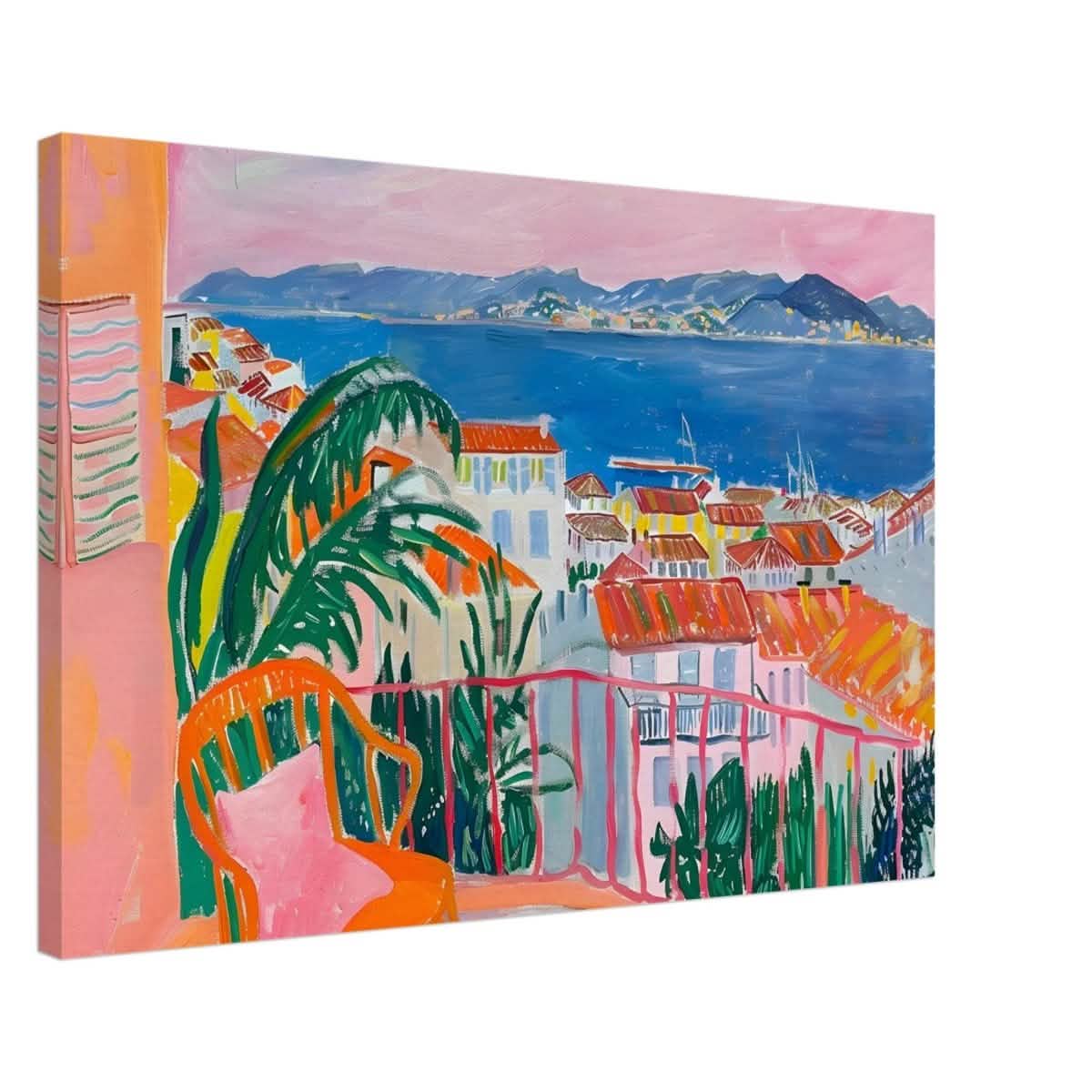 Balcony Dreams: A Coastal Escape | Contemporary Impressionism | wall art print - Canvas - 50x75 cm / 20x30″ -