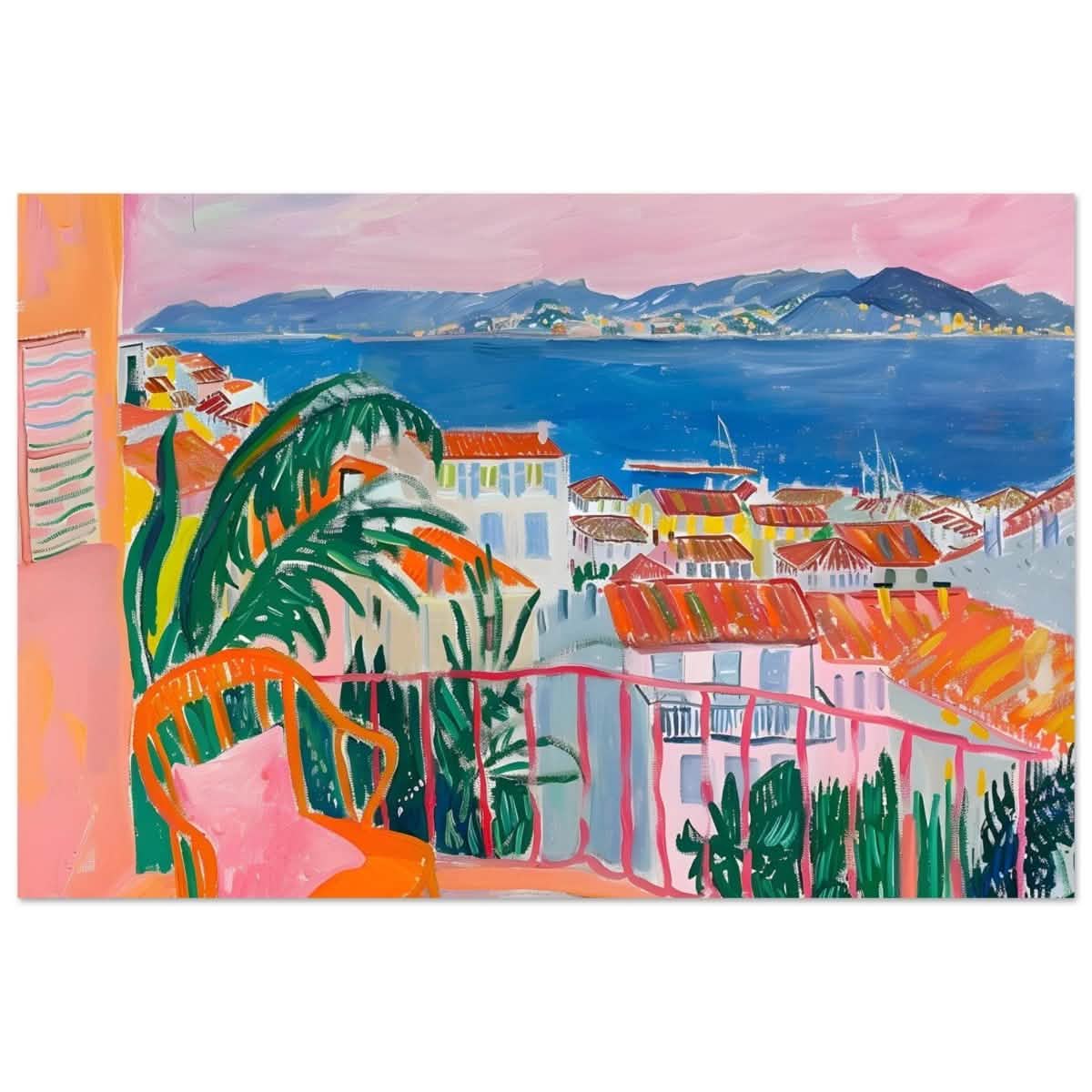 Balcony Dreams: A Coastal Escape | Contemporary Impressionism | wall art print - Aluminum Print - 50x75 cm / 20x30″ -