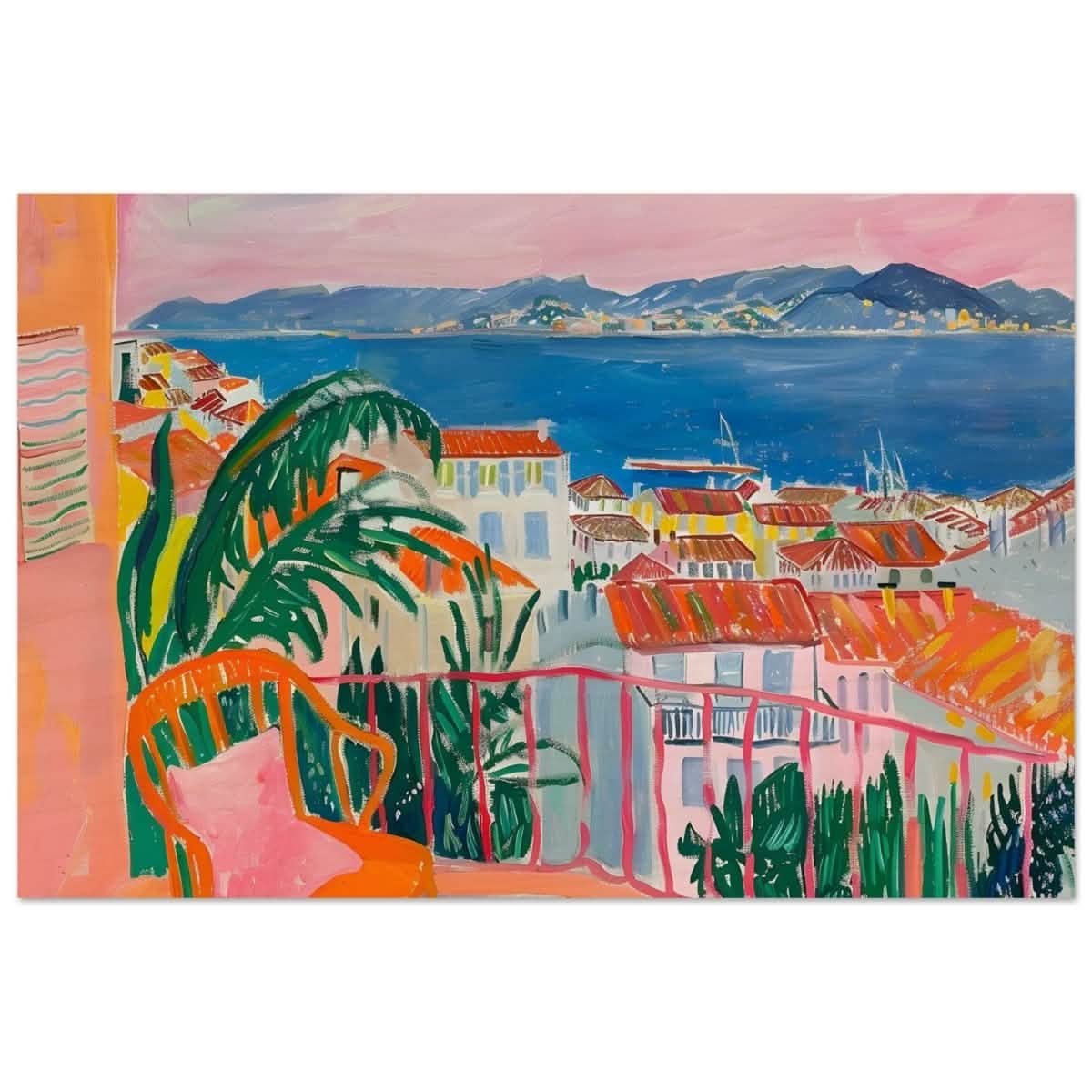 Balcony Dreams: A Coastal Escape | Contemporary Impressionism | wall art print - Wood Prints - 30x45 cm / 12x18″ -
