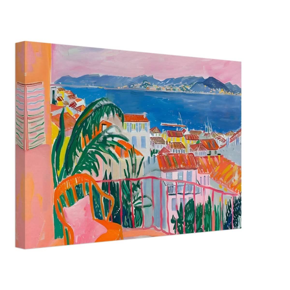 Balcony Dreams: A Coastal Escape | Contemporary Impressionism | wall art print - Canvas - 30x45 cm / 12x18″ -