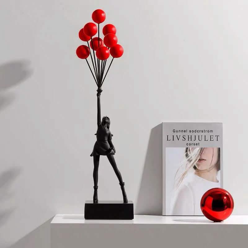 Balloon Girl & Candy Girl Sculptures – Modern Resin Art Décor - White L with Balloons -