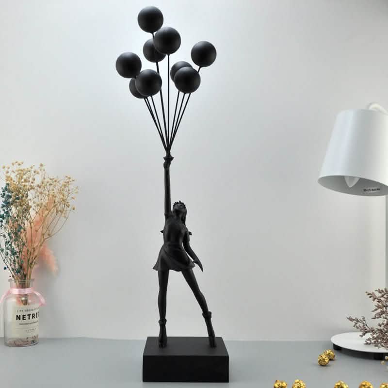 Balloon Girl & Candy Girl Sculptures – Modern Resin Art Décor - Black Black Balloon -