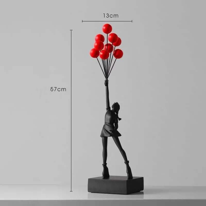 Balloon Girl & Candy Girl Sculptures – Modern Resin Art Décor - Black L with Balloons -