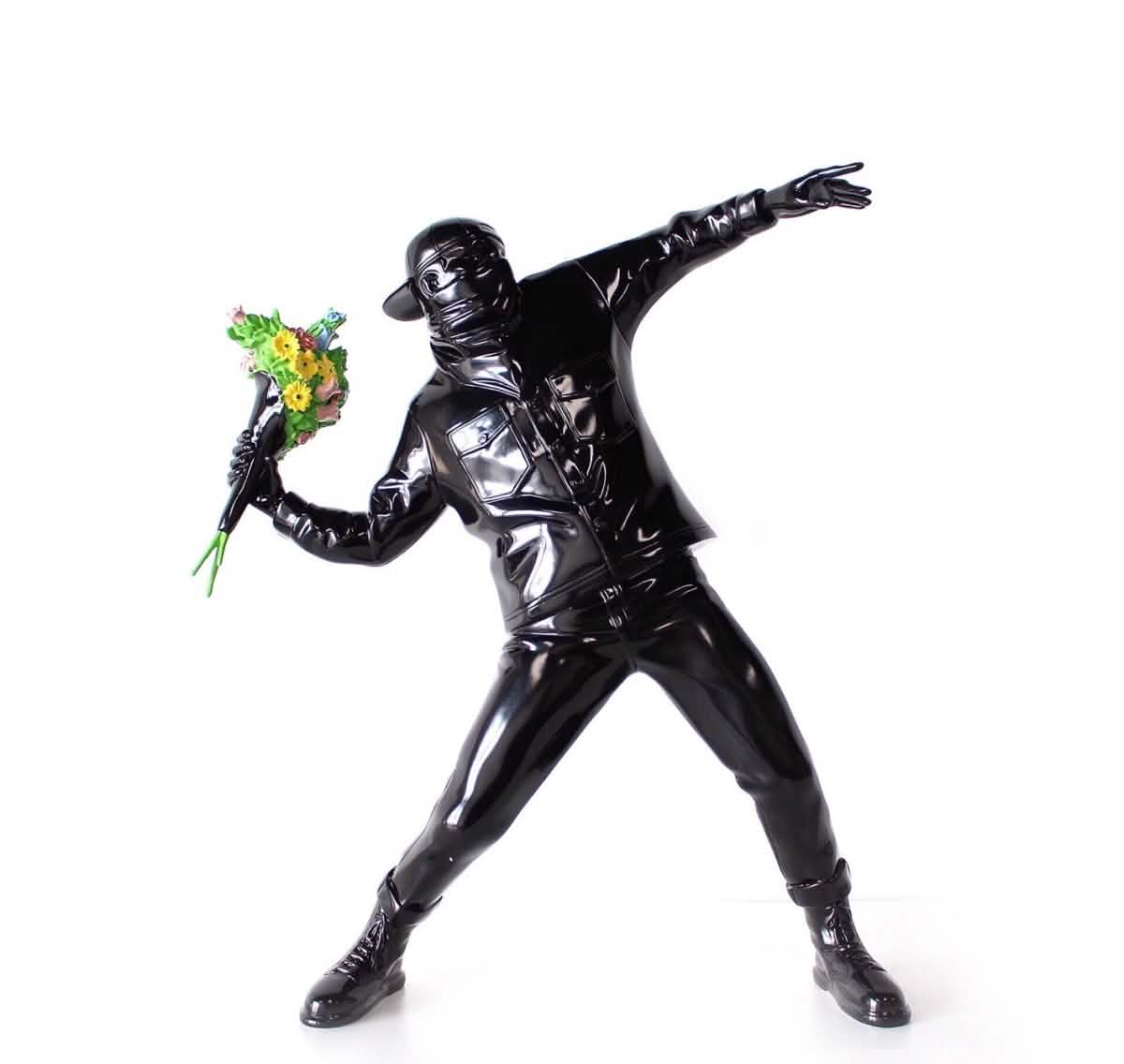 Banksy - Inspired Sculpture – The Flower Thrower Figurine (Large:44cm) - Black -