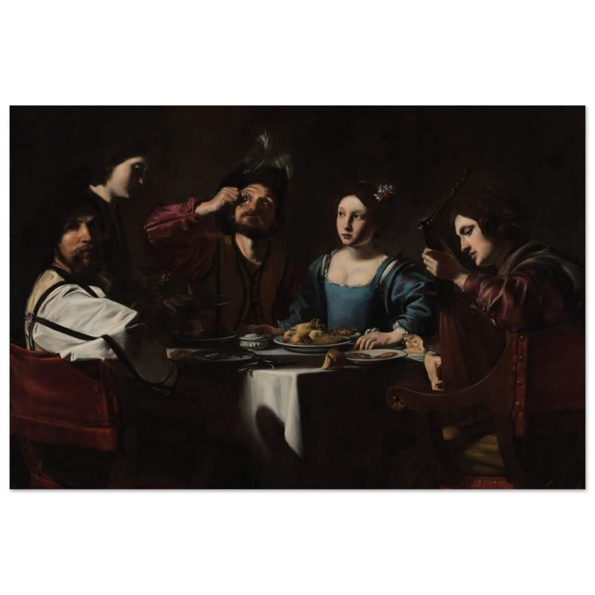 Banquet Scene with a Lute Player by Nicolas Tournier | Vintage Wall art print - Aluminum Print - 30x45 cm / 12x18″ -