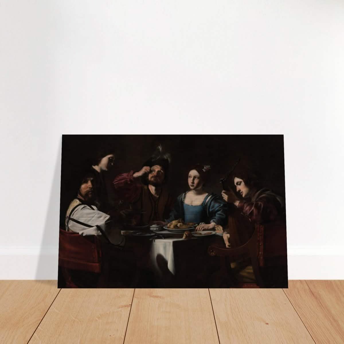 Banquet Scene with a Lute Player by Nicolas Tournier | Vintage Wall art print - Brushed Aluminum Print - 40x60 cm / 16x24″ -