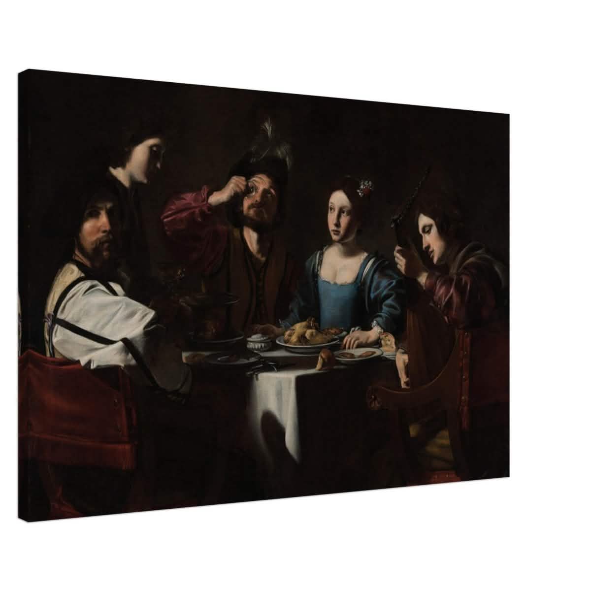 Banquet Scene with a Lute Player by Nicolas Tournier | Vintage Wall art print - Canvas - 60x90 cm / 24x36″ -