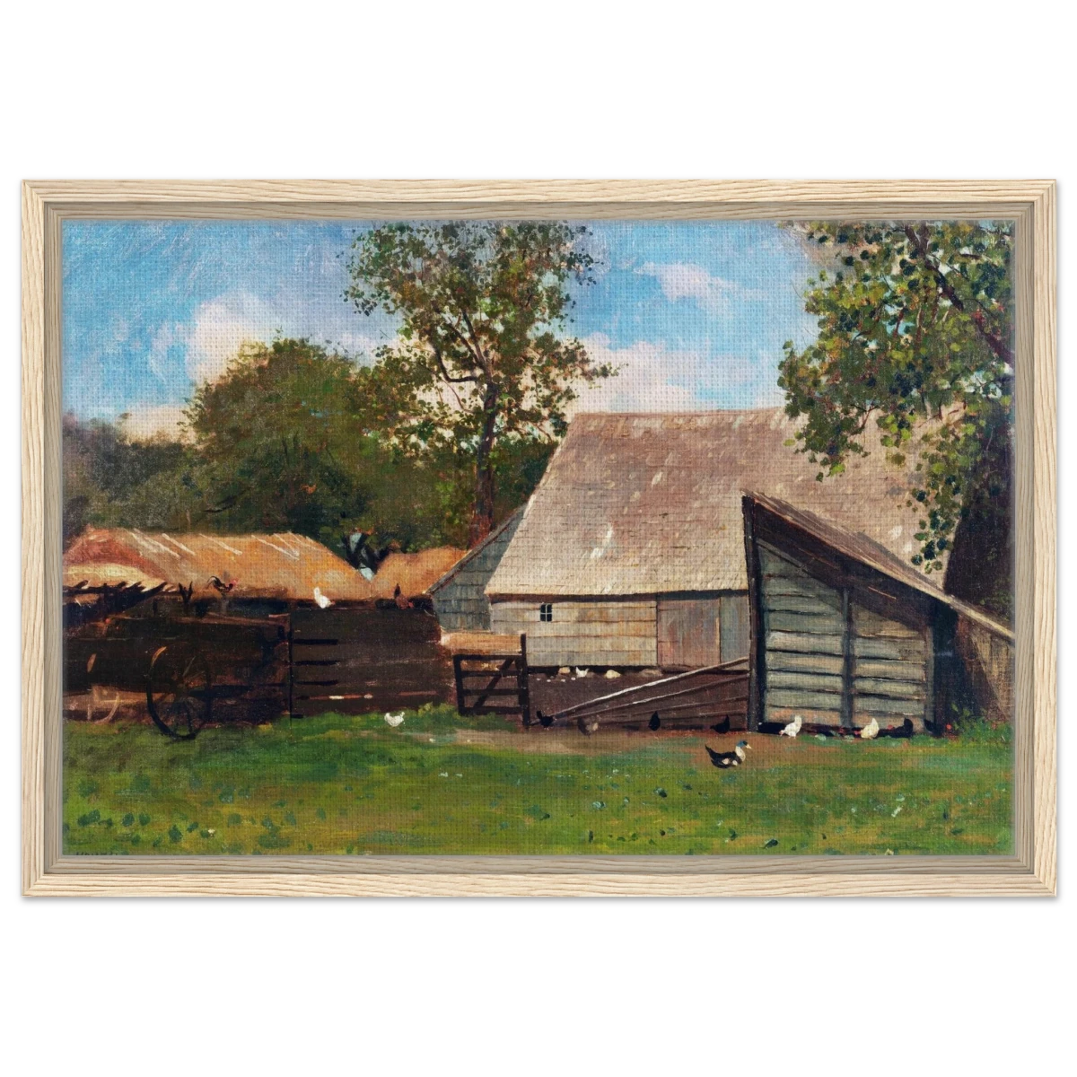 Barnyard Scene – Winslow Homer Rustic Americana Wall Art Print - Framed Canvas - 40x60 cm / 16x24″ - Wood frame