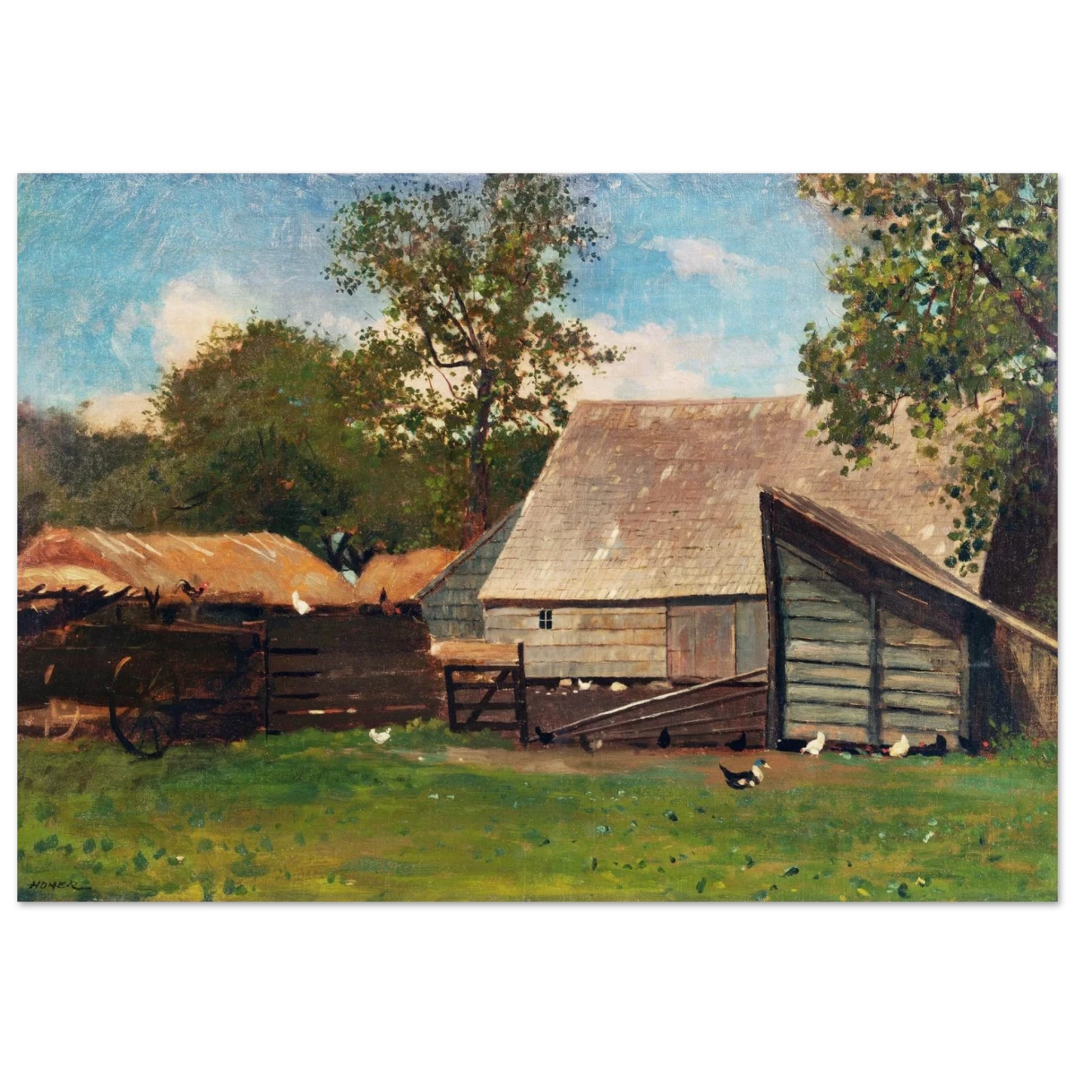 Barnyard Scene – Winslow Homer Rustic Americana Wall Art Print - Wood Prints - 70x100 cm / 28x40″ -