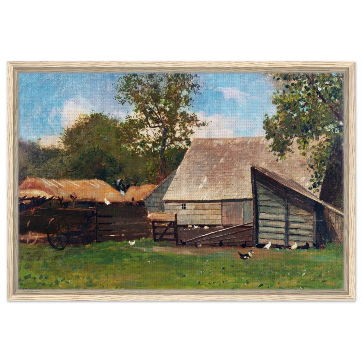 Barnyard Scene – Winslow Homer Rustic Americana Wall Art Print - Framed Canvas - 50x75 cm / 20x30″ - Wood frame