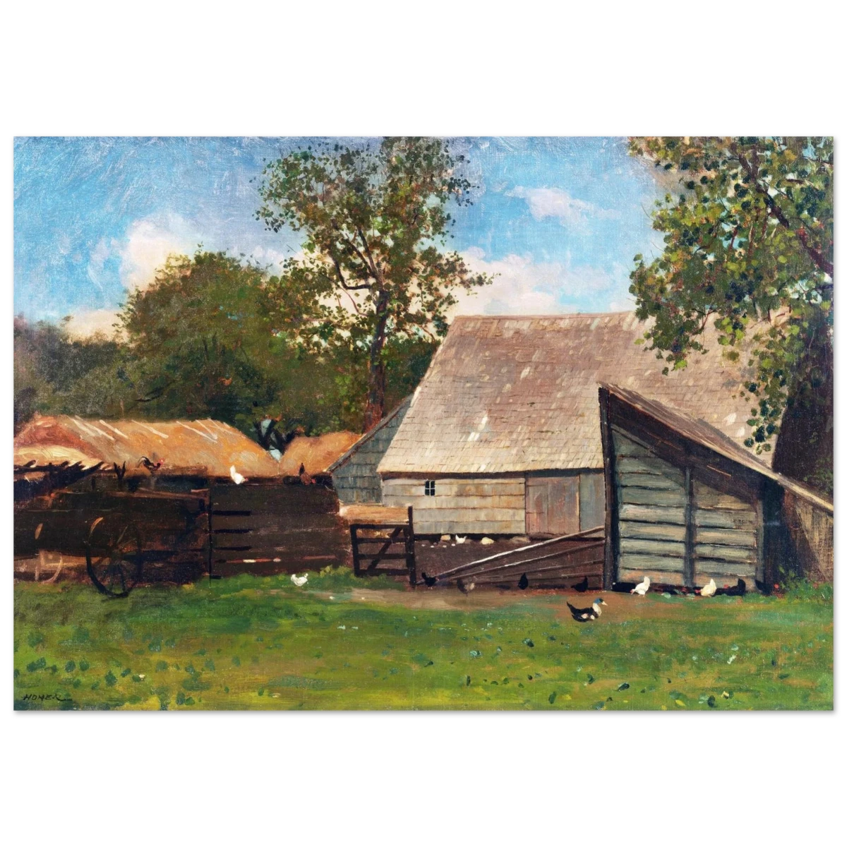 Barnyard Scene – Winslow Homer Rustic Americana Wall Art Print - Fine Art Poster - 70x100 cm / 28x40″ -