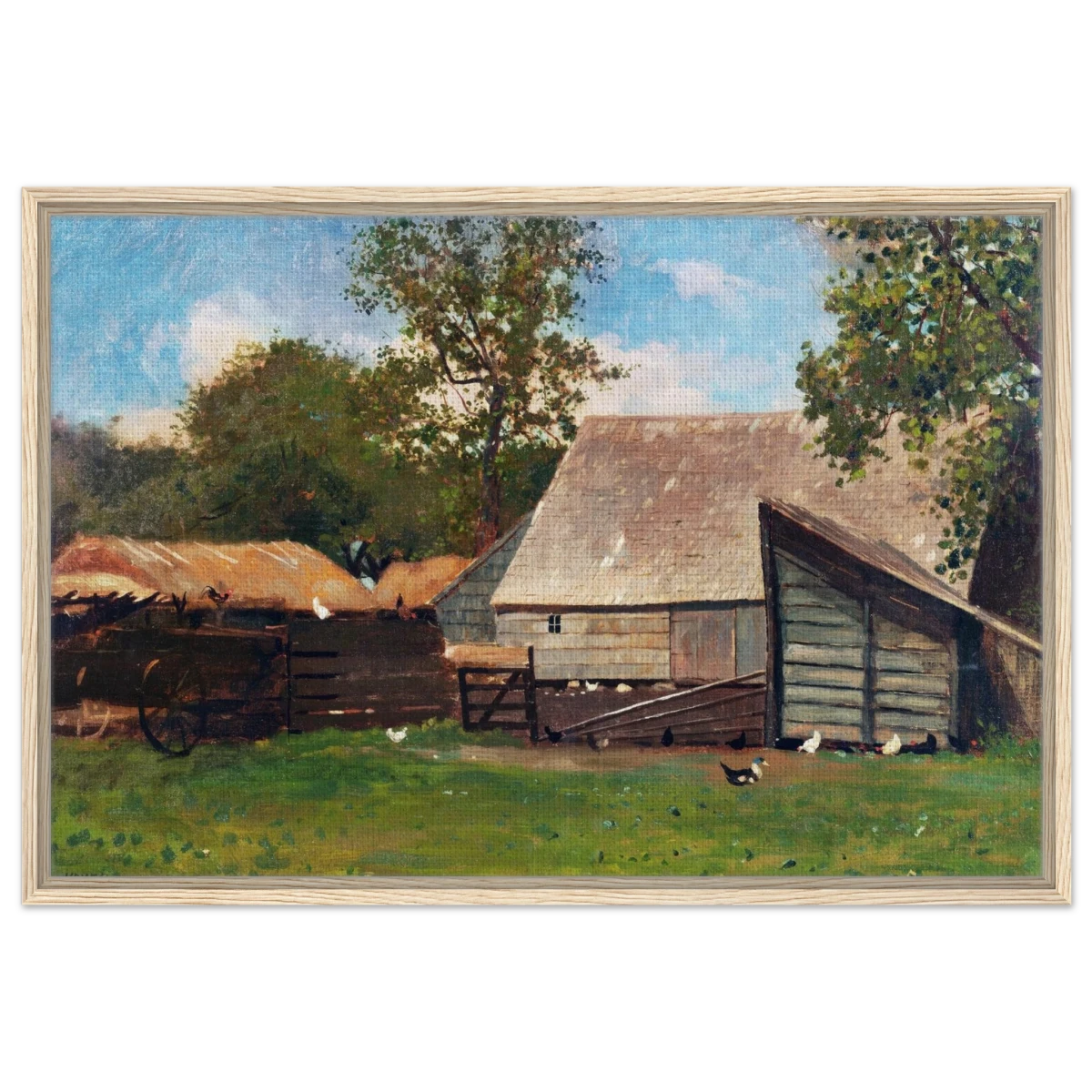 Barnyard Scene – Winslow Homer Rustic Americana Wall Art Print - Framed Canvas - 60x90 cm / 24x36″ - Wood frame