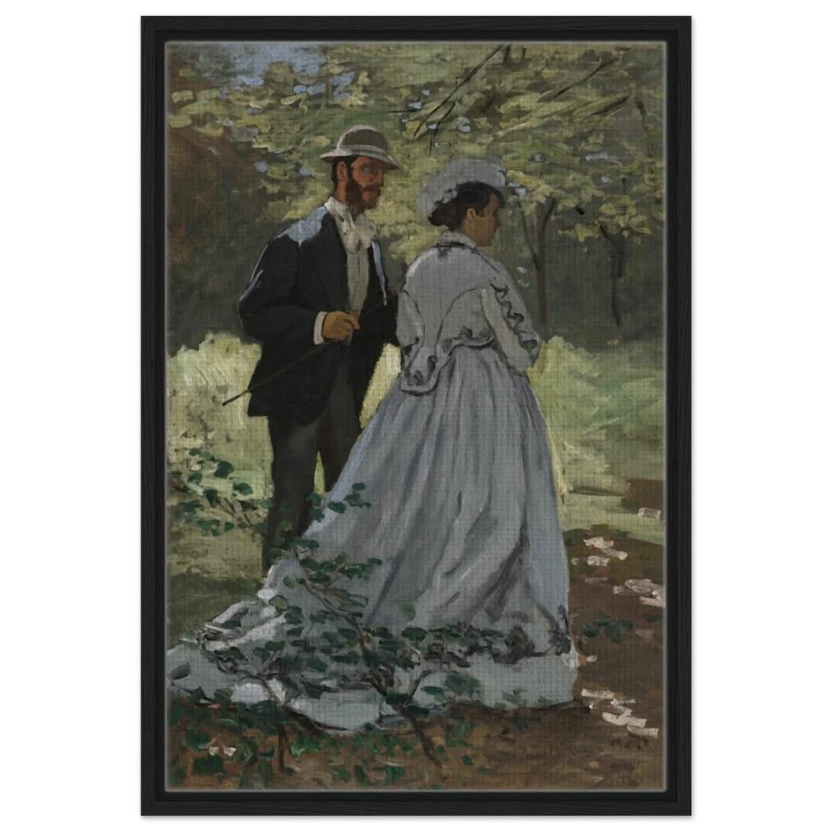 Bazille and Camille (Study for "Déjeuner sur l'Herbe"), 1865 by Claude Monet | Vintage Art Wall art print - Framed Canvas - 50x75 cm / 20x30″ - Black frame