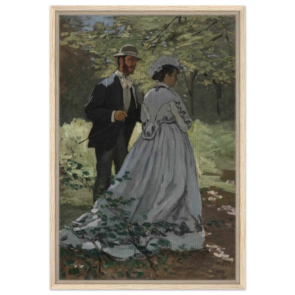 Bazille and Camille (Study for "Déjeuner sur l'Herbe"), 1865 by Claude Monet | Vintage Art Wall art print - Framed Canvas - 50x75 cm / 20x30″ - Wood frame