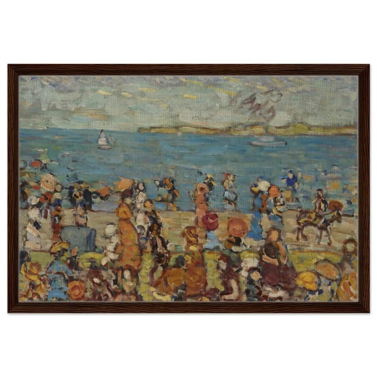 Beach Scene 1910 - 1913 by Maurice Prendergast | Vintage wall art print - Framed Canvas - 50x75 cm / 20x30″ - Dark wood frame