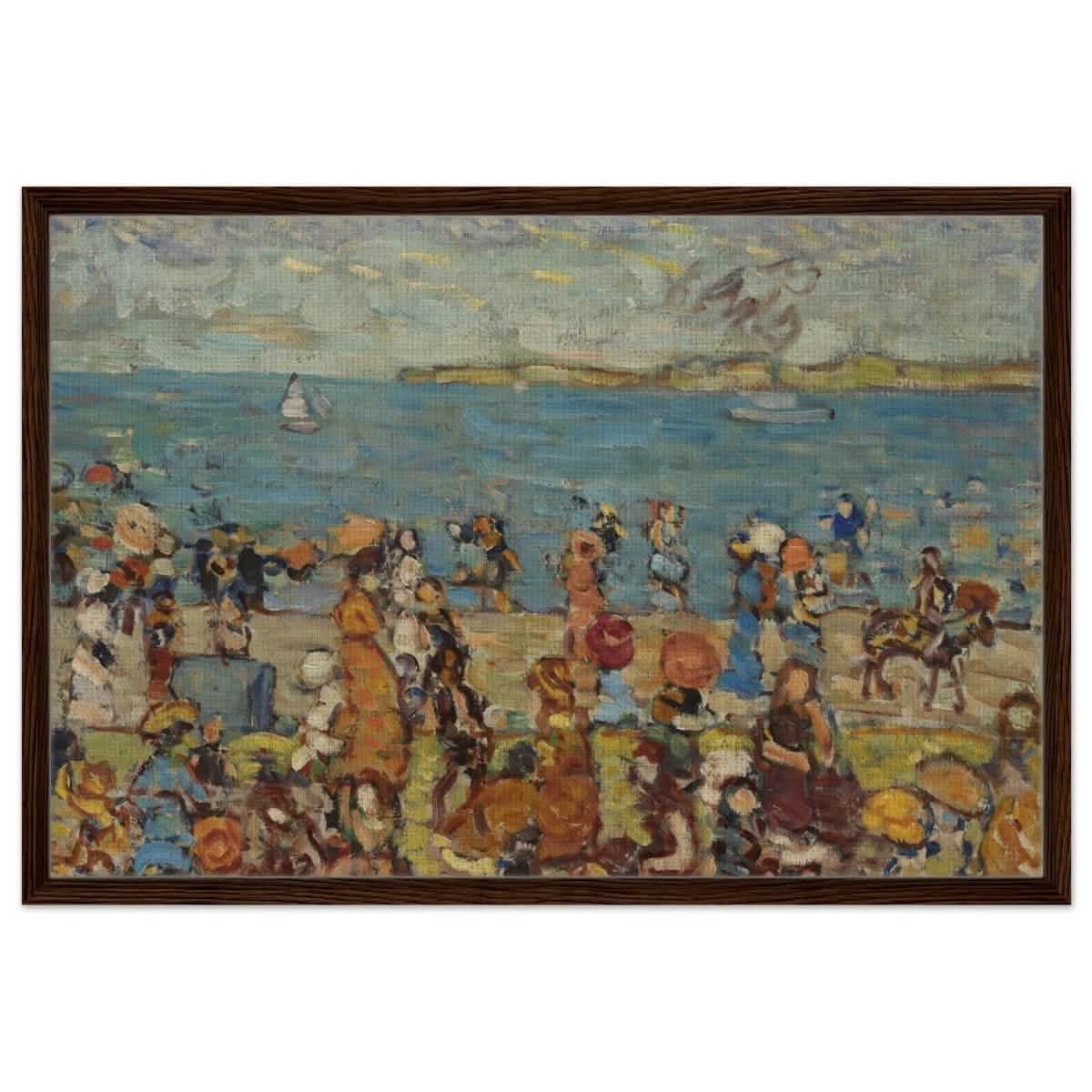 Beach Scene 1910 - 1913 by Maurice Prendergast | Vintage wall art print - Framed Canvas - 60x90 cm / 24x36″ - Dark wood frame