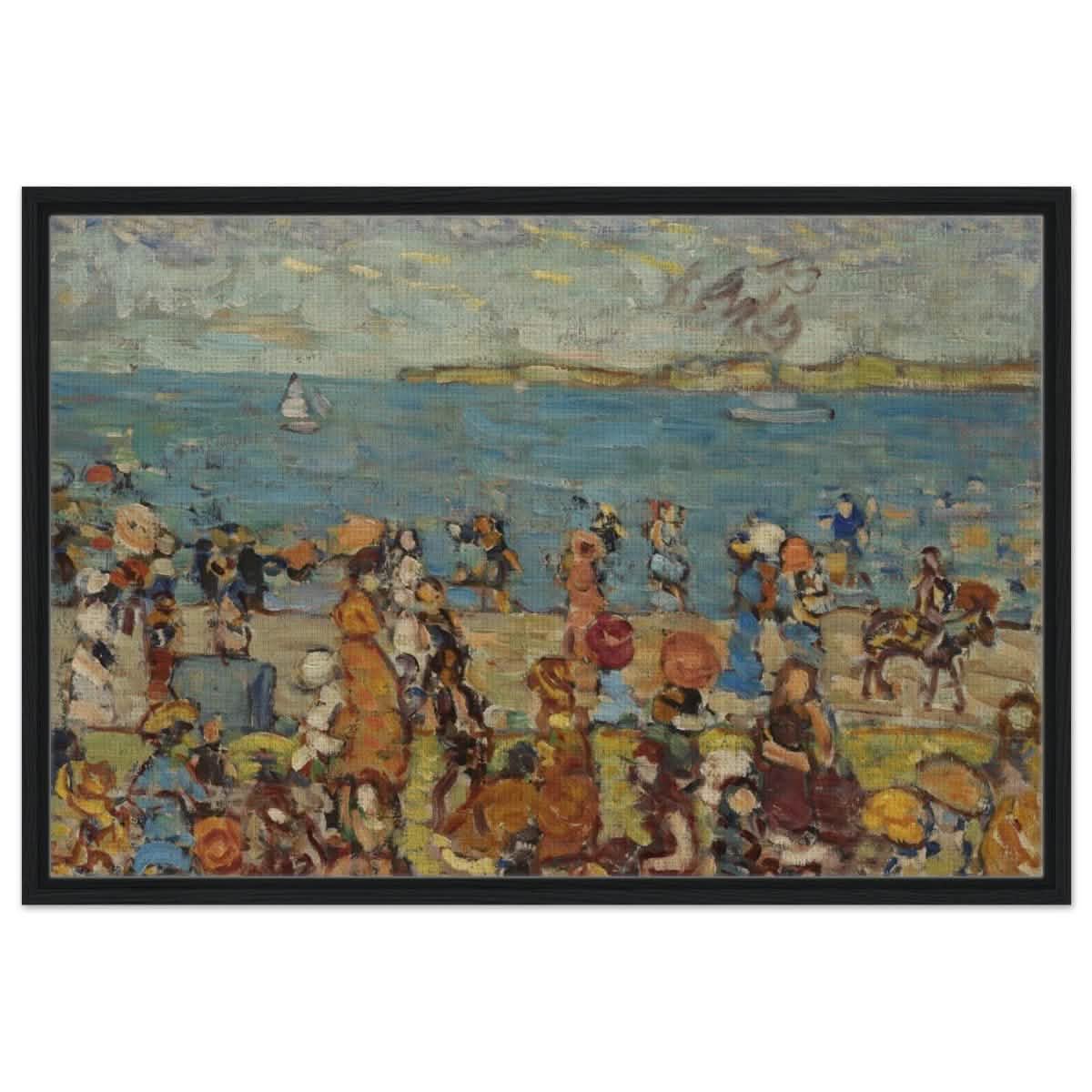 Beach Scene 1910 - 1913 by Maurice Prendergast | Vintage wall art print - Framed Canvas - 60x90 cm / 24x36″ - Black frame