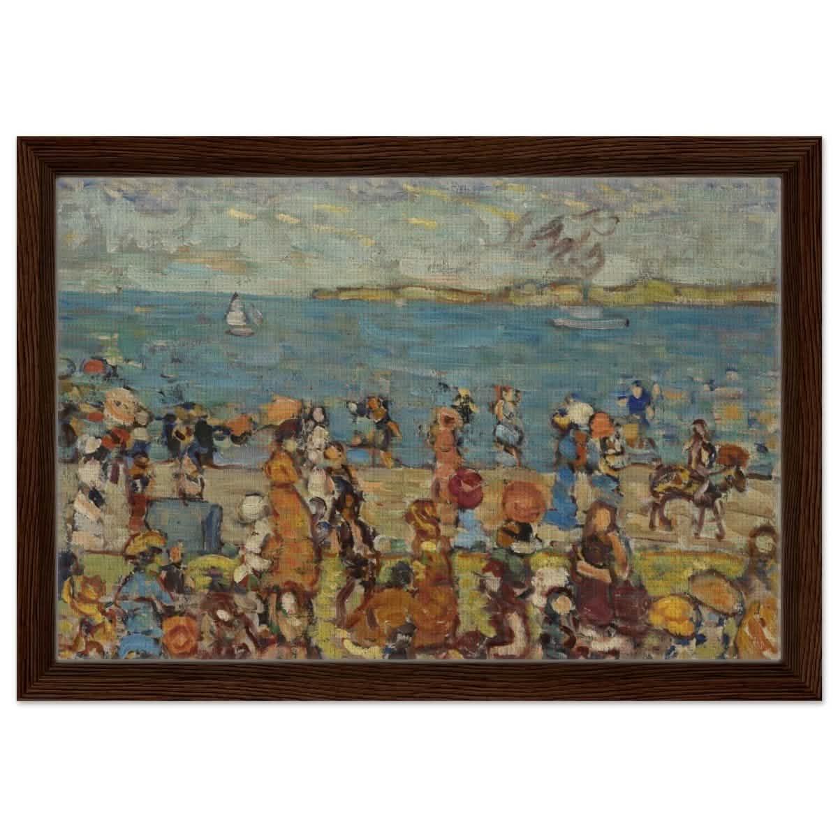 Beach Scene 1910 - 1913 by Maurice Prendergast | Vintage wall art print - Framed Canvas - 30x45 cm / 12x18″ - Dark wood frame