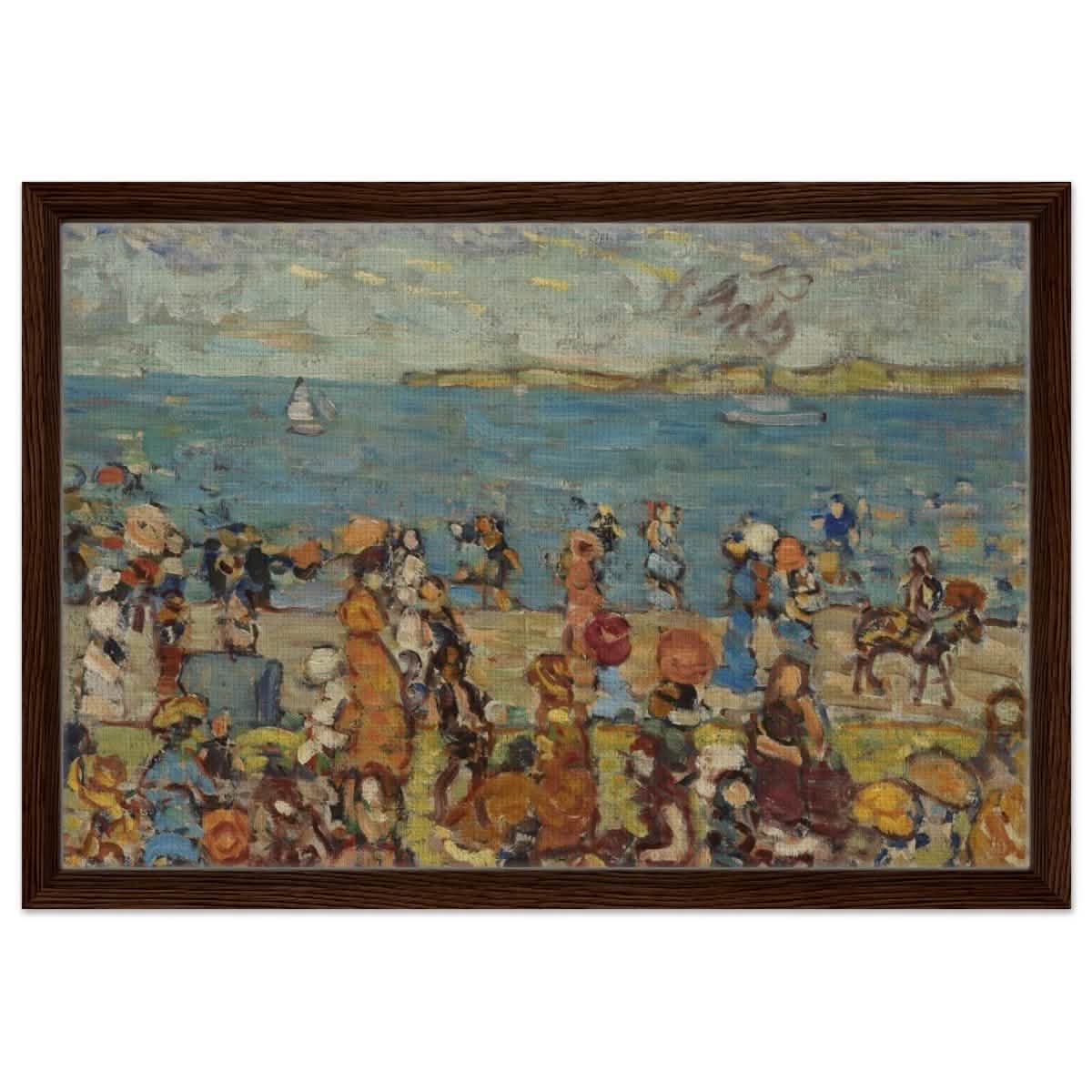 Beach Scene 1910 - 1913 by Maurice Prendergast | Vintage wall art print - Framed Canvas - 40x60 cm / 16x24″ - Dark wood frame