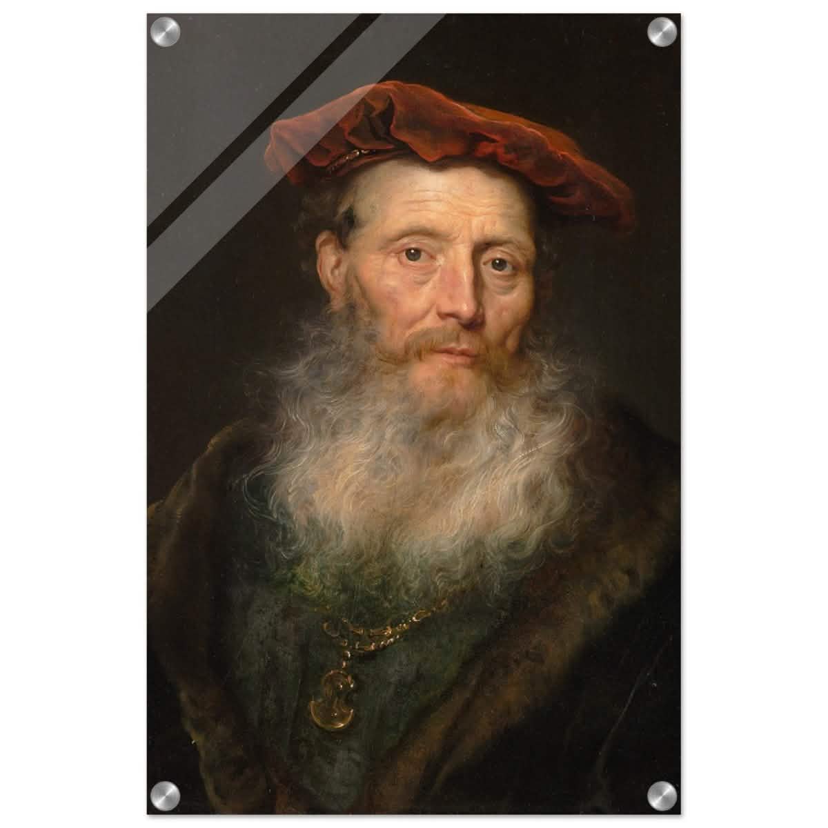 Bearded Man with a Velvet Cap by Govert Flinck | Vintage Wall art print - Acrylic Print - 40x60 cm / 16x24″ -