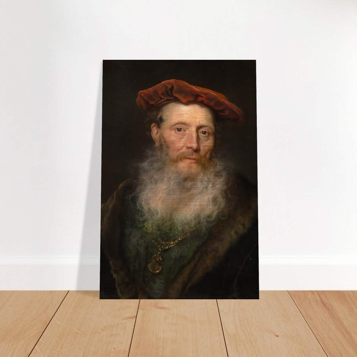 Bearded Man with a Velvet Cap by Govert Flinck | Vintage Wall art print - Brushed Aluminum Print - 60x90 cm / 24x36″ -