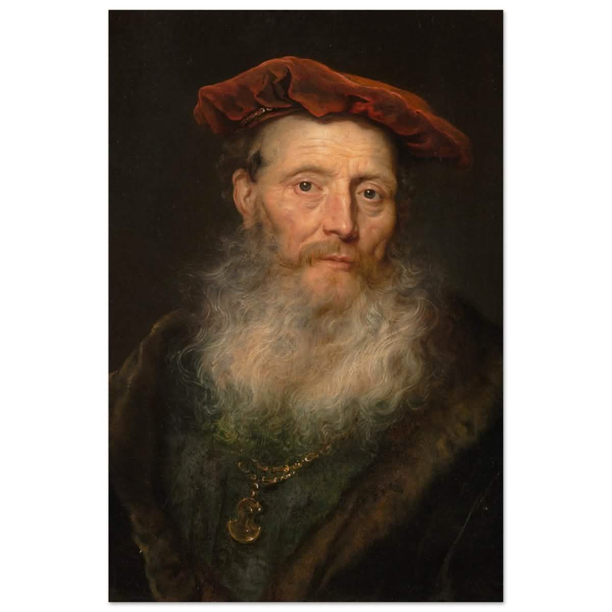 Bearded Man with a Velvet Cap by Govert Flinck | Vintage Wall art print - Wood Prints - 30x45 cm / 12x18″ -