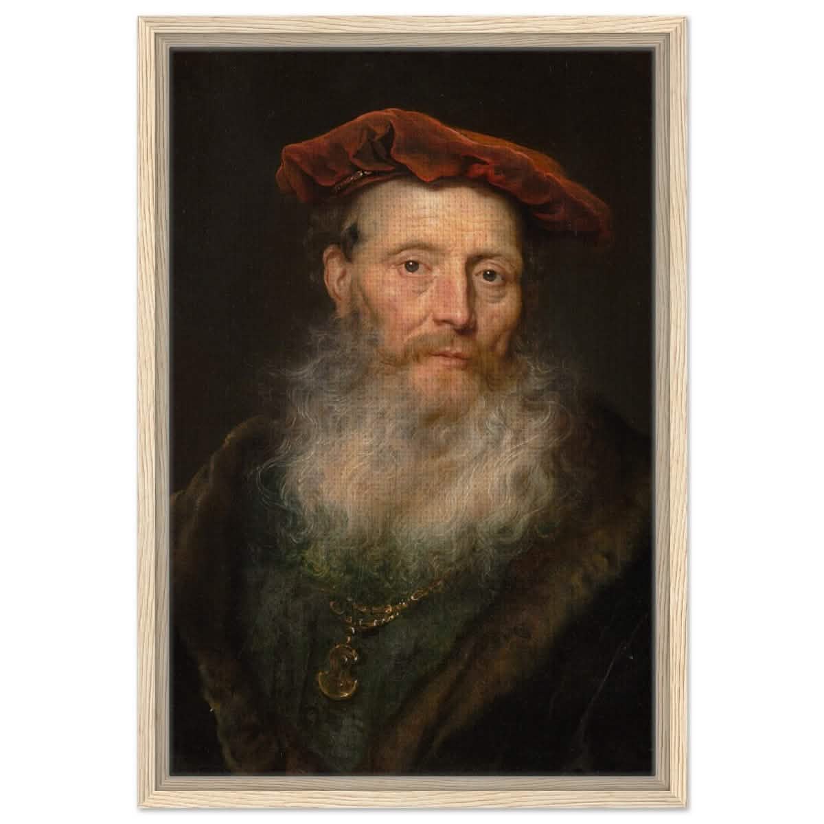 Bearded Man with a Velvet Cap by Govert Flinck | Vintage Wall art print - Framed Canvas - 40x60 cm / 16x24″ - Wood frame