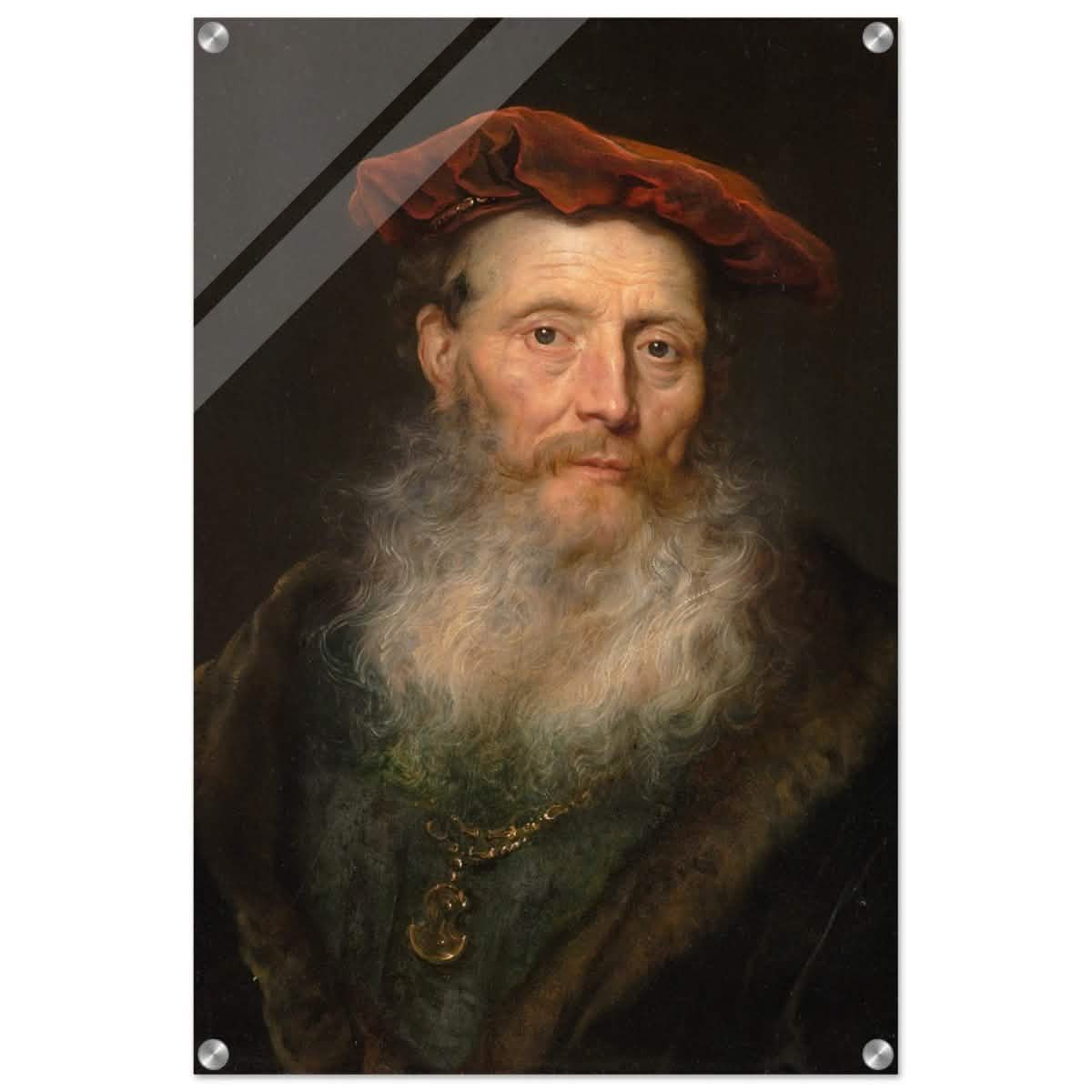 Bearded Man with a Velvet Cap by Govert Flinck | Vintage Wall art print - Acrylic Print - 50x75 cm / 20x30″ -
