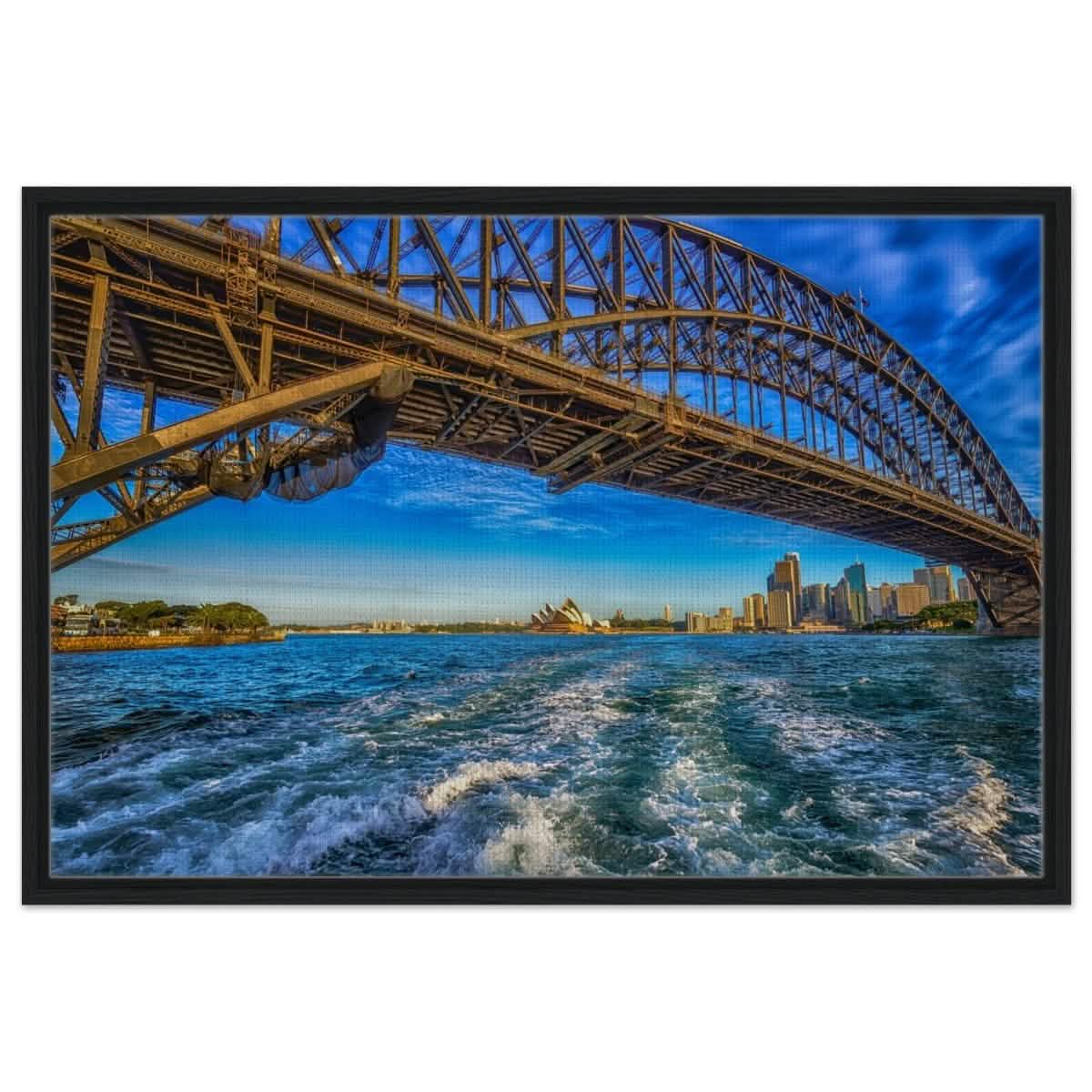 Beneath the Sydney Arch | The Harbour Bridge - Framed Canvas - 60x90 cm / 24x36″ - Black frame