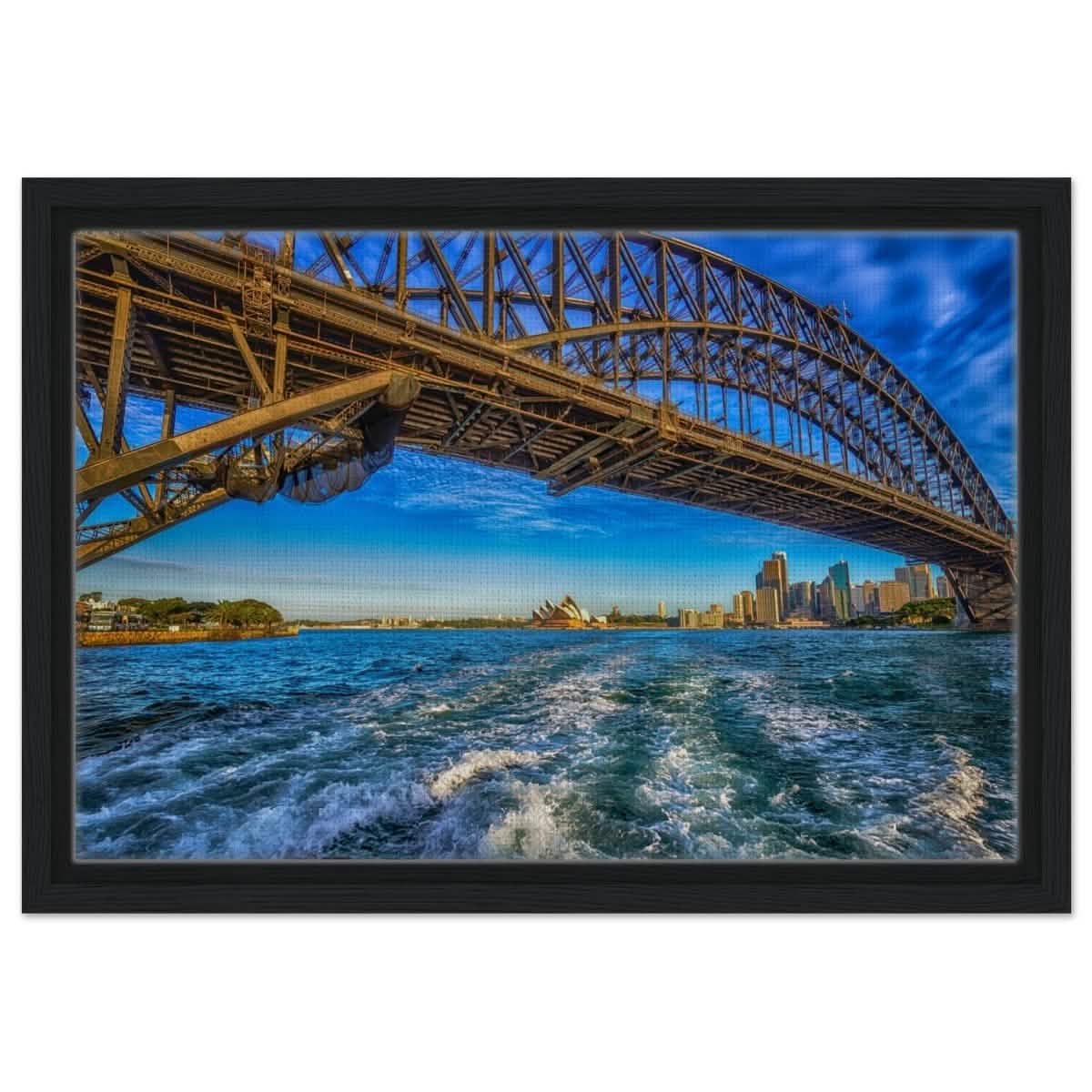 Beneath the Sydney Arch | The Harbour Bridge - Framed Canvas - 30x45 cm / 12x18″ - Black frame