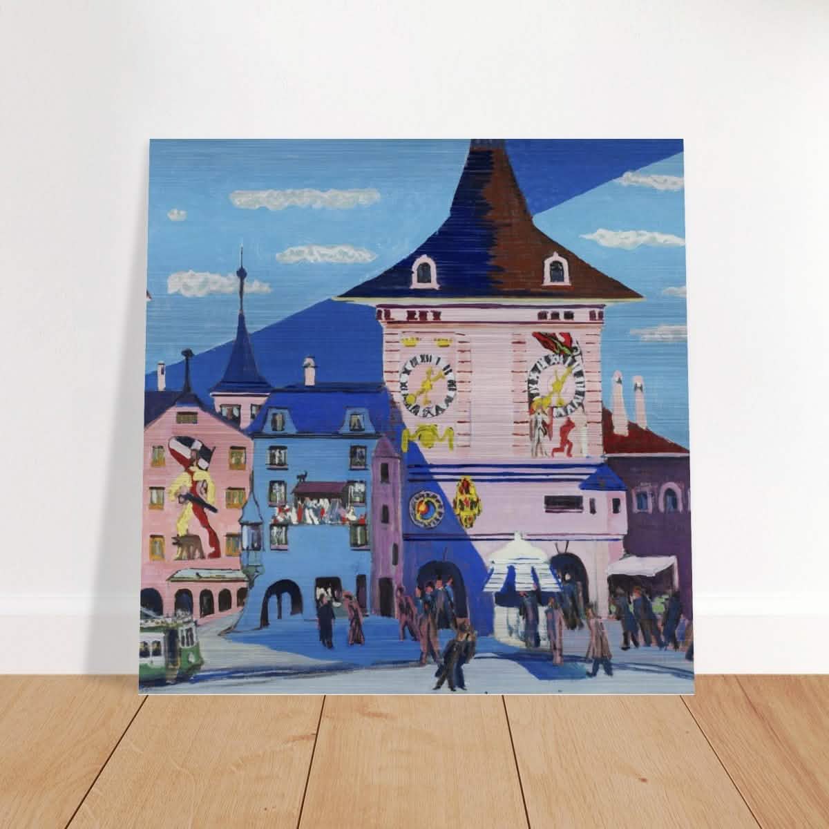 Bern with Belltower by Ernst Ludwig Kirchner - Brushed Aluminum Print - 60x60 cm / 24x24″ -