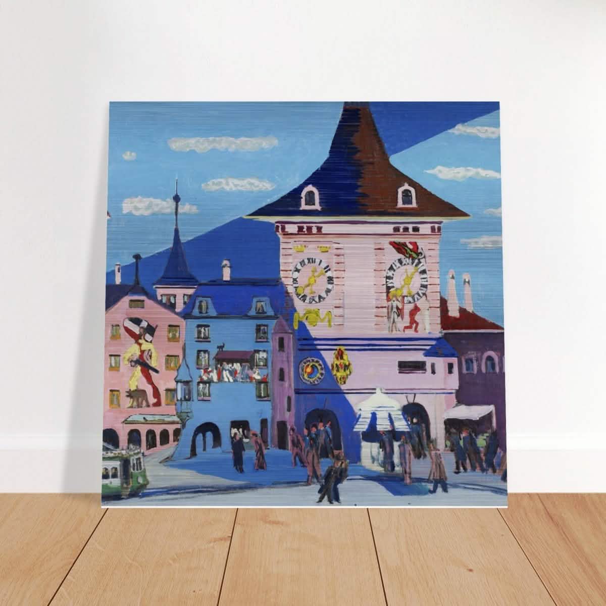 Bern with Belltower by Ernst Ludwig Kirchner - Brushed Aluminum Print - 40x40 cm / 16x16″ -