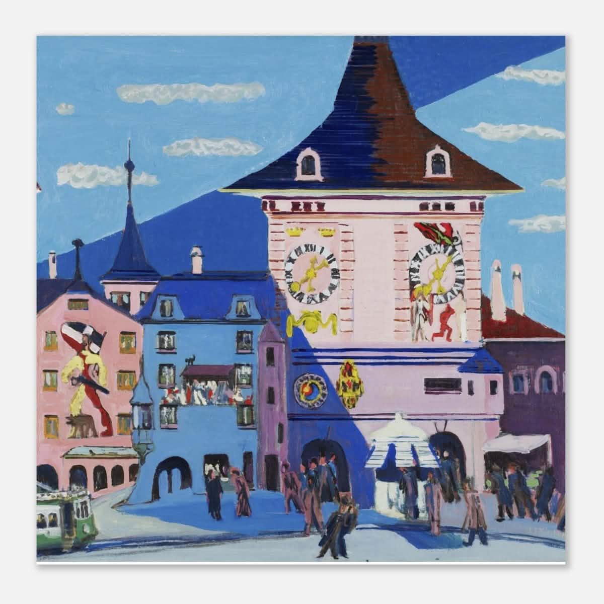 Bern with Belltower by Ernst Ludwig Kirchner - Aluminum Print - 40x40 cm / 16x16″ -