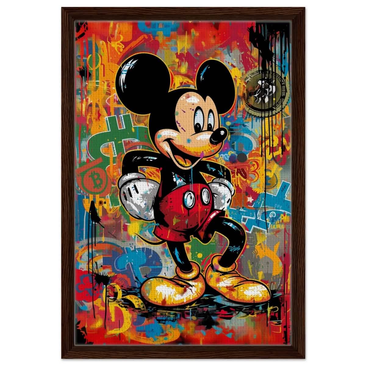 BitMouse Burst | Mickey in Chaos | Pop art wall art print - Framed Canvas - 40x60 cm / 16x24″ - Dark wood frame