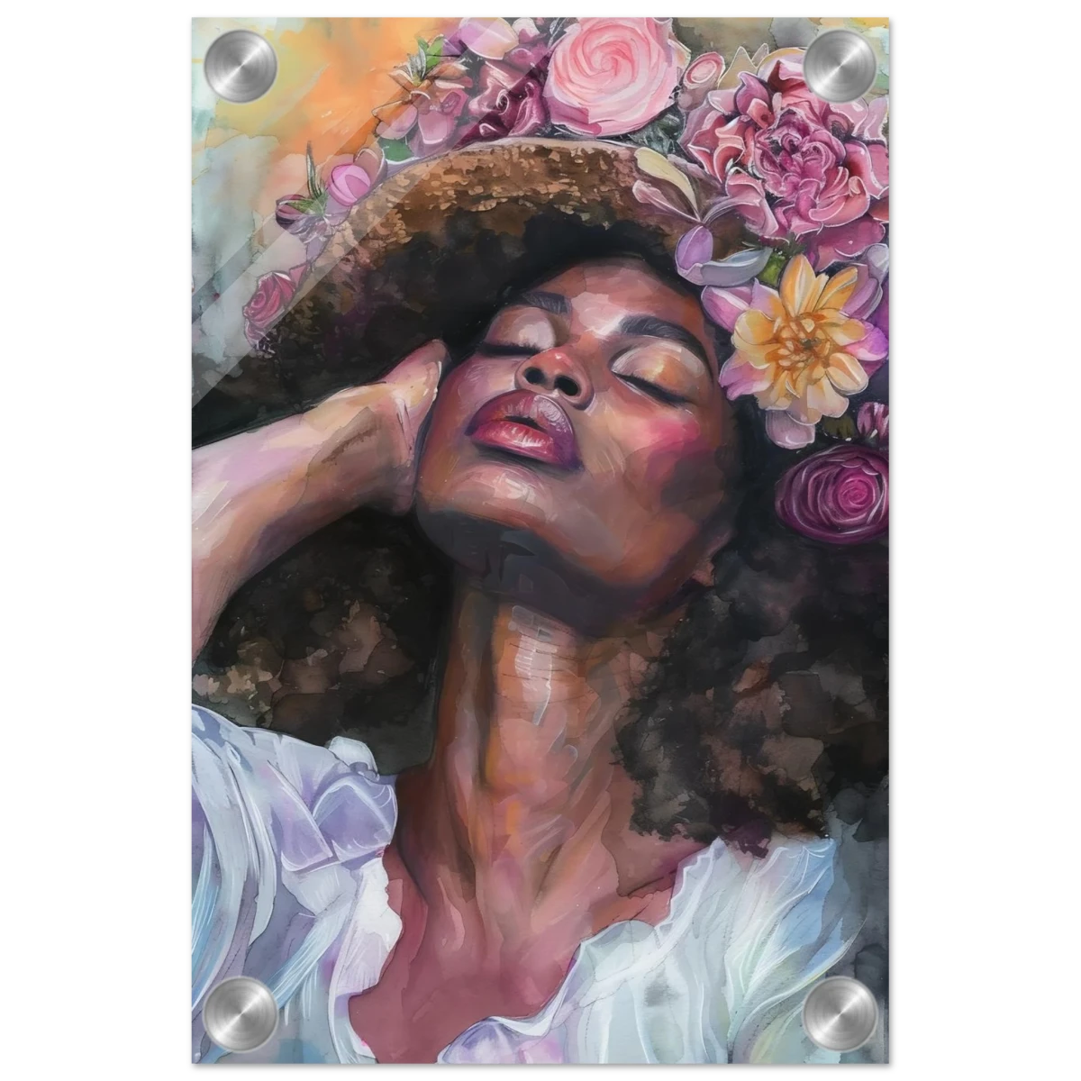 "Bloom in Serenity" – Floral Portrait Watercolor Art | Wall art Print - Acrylic Print - 20x30 cm / 8x12″ -