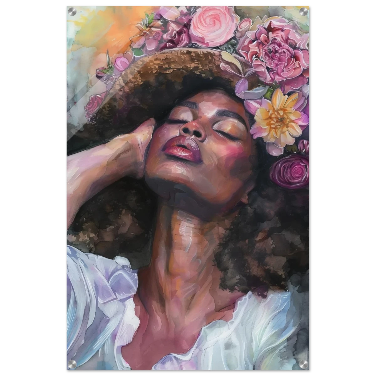 "Bloom in Serenity" – Floral Portrait Watercolor Art | Wall art Print - Acrylic Print - 60x90 cm / 24x36″ -