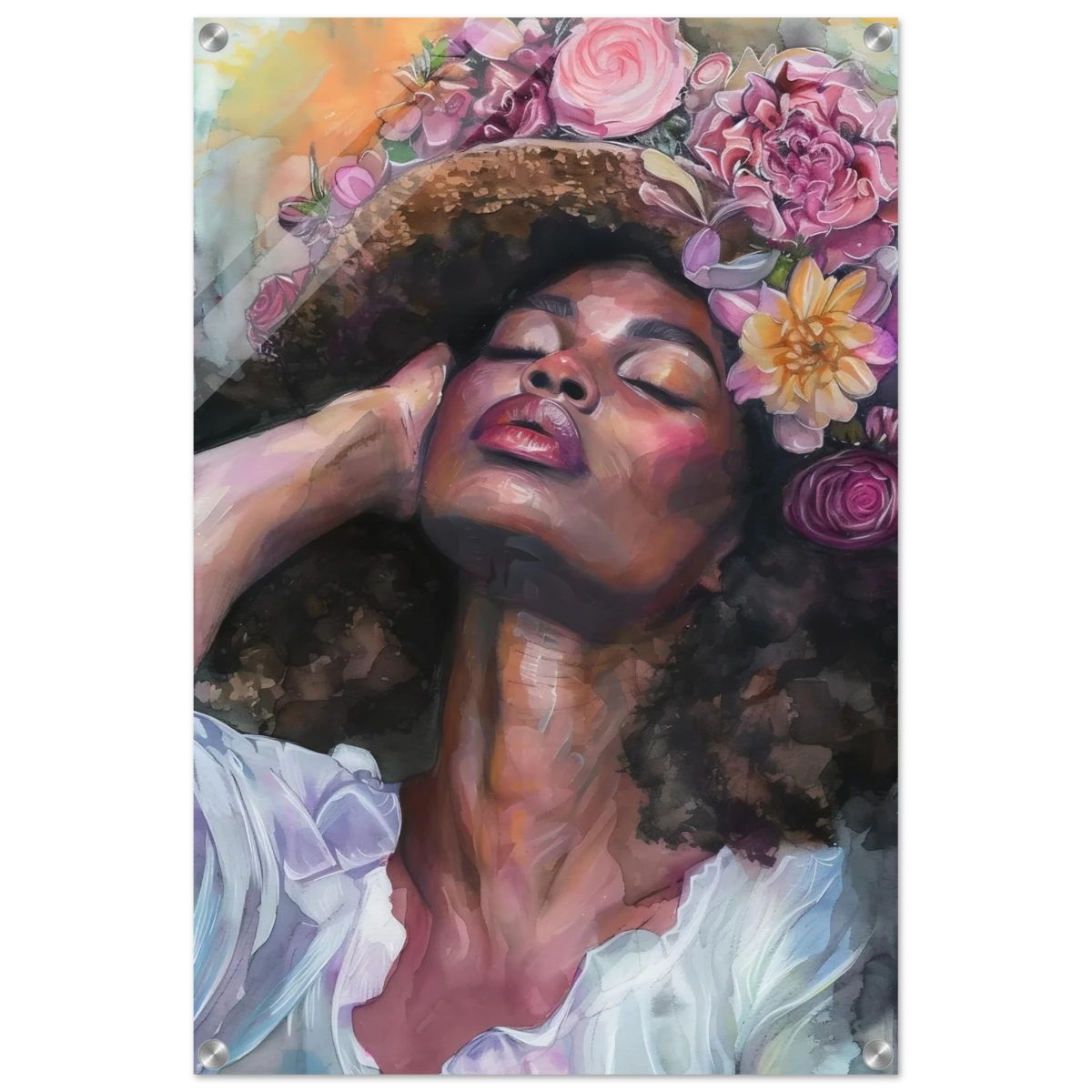 "Bloom in Serenity" – Floral Portrait Watercolor Art | Wall art Print - Acrylic Print - 50x75 cm / 20x30″ -