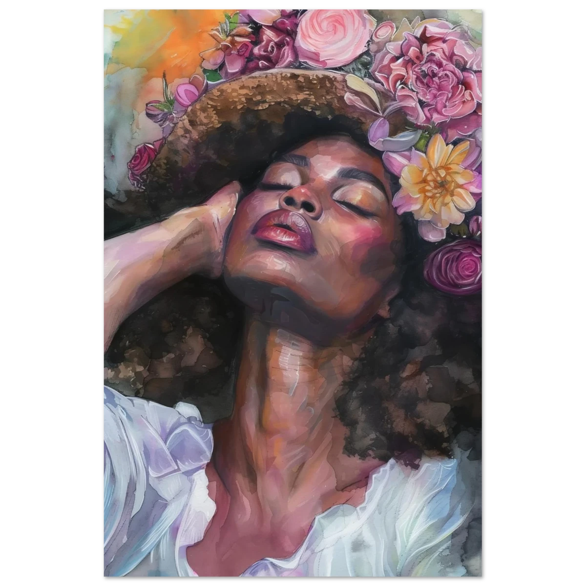 "Bloom in Serenity" – Floral Portrait Watercolor Art | Wall art Print - Fine Art Poster - 30x45 cm / 12x18″ -