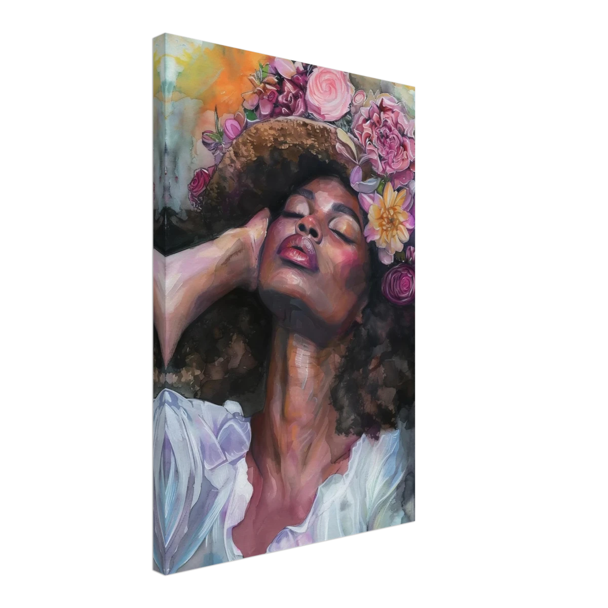 "Bloom in Serenity" – Floral Portrait Watercolor Art | Wall art Print - Canvas - 40x60 cm / 16x24″ -