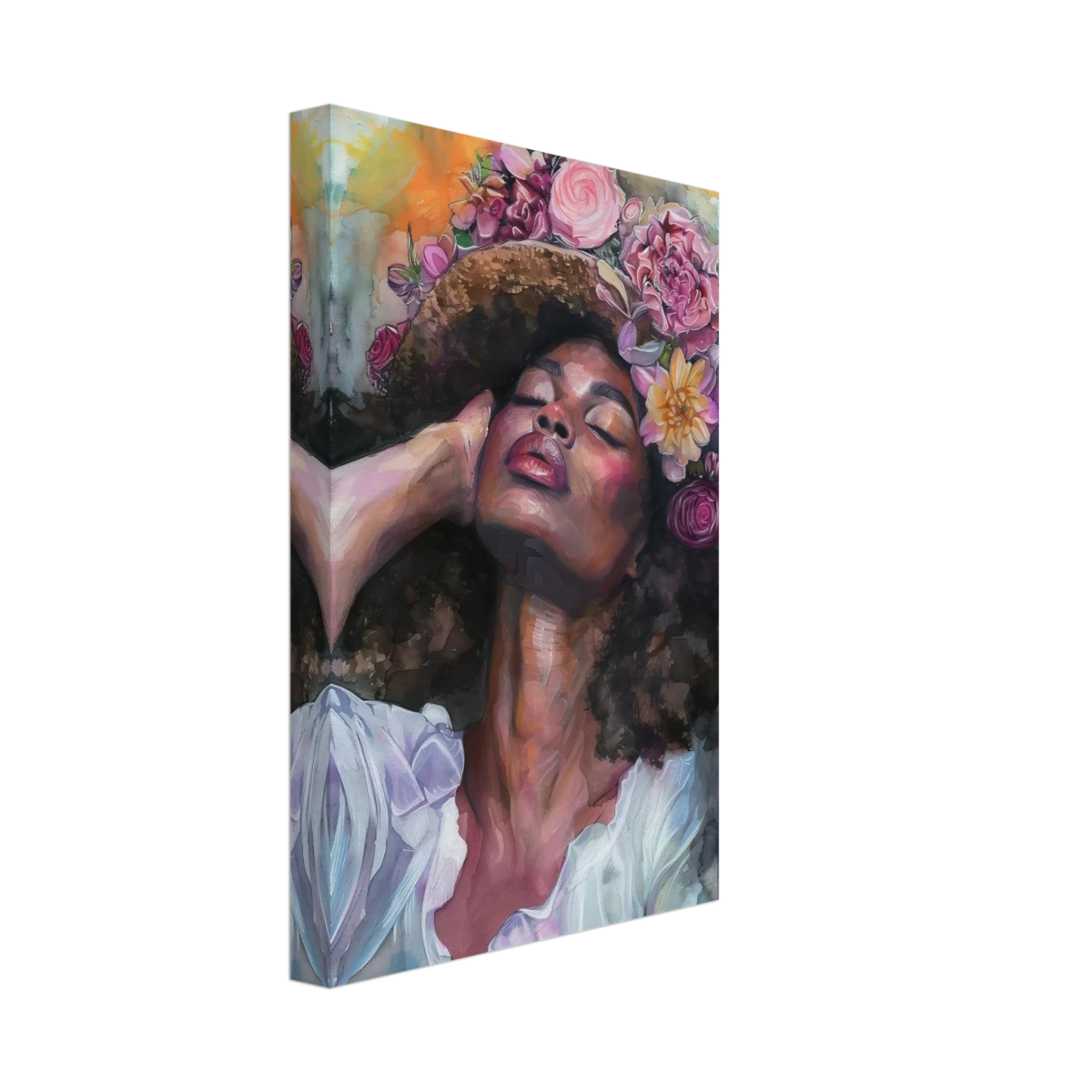 "Bloom in Serenity" – Floral Portrait Watercolor Art | Wall art Print - Canvas - 20x30 cm / 8x12″ -