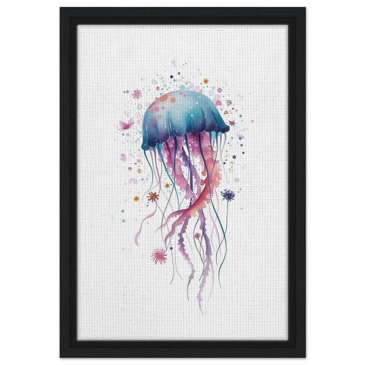 "Bloom in the Deep" – Abstract Jellyfish Wall Art Print - Framed Canvas - 30x45 cm / 12x18″ - Black frame