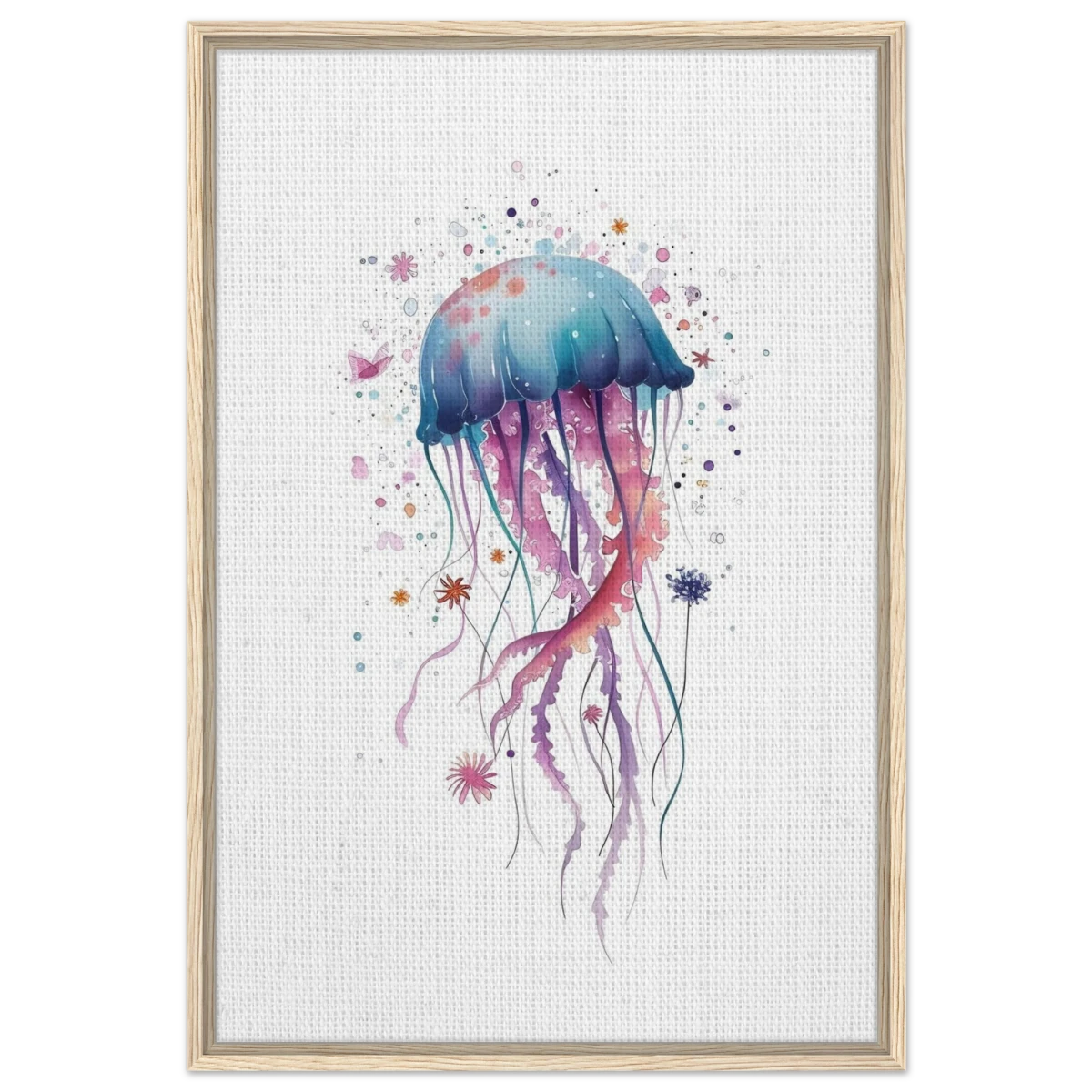 "Bloom in the Deep" – Abstract Jellyfish Wall Art Print - Framed Canvas - 60x90 cm / 24x36″ - Wood frame
