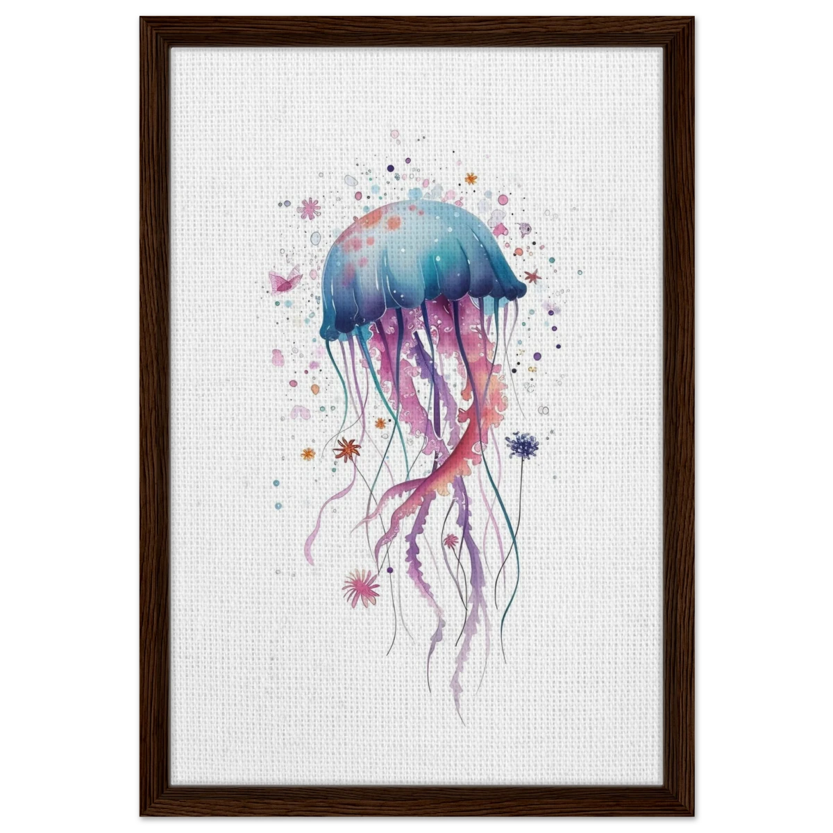 "Bloom in the Deep" – Abstract Jellyfish Wall Art Print - Framed Canvas - 40x60 cm / 16x24″ - Dark wood frame