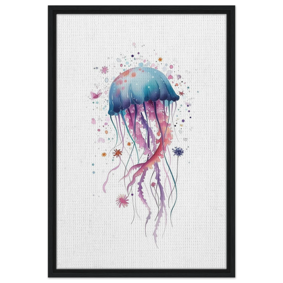 "Bloom in the Deep" – Abstract Jellyfish Wall Art Print - Framed Canvas - 50x75 cm / 20x30″ - Black frame