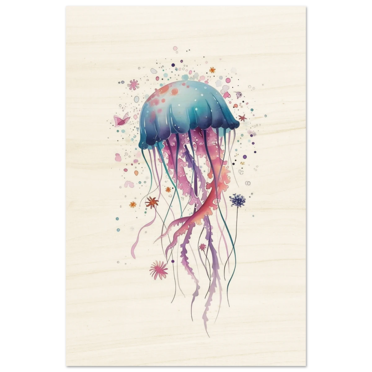 "Bloom in the Deep" – Abstract Jellyfish Wall Art Print - Wood Prints - 50x75 cm / 20x30″ -