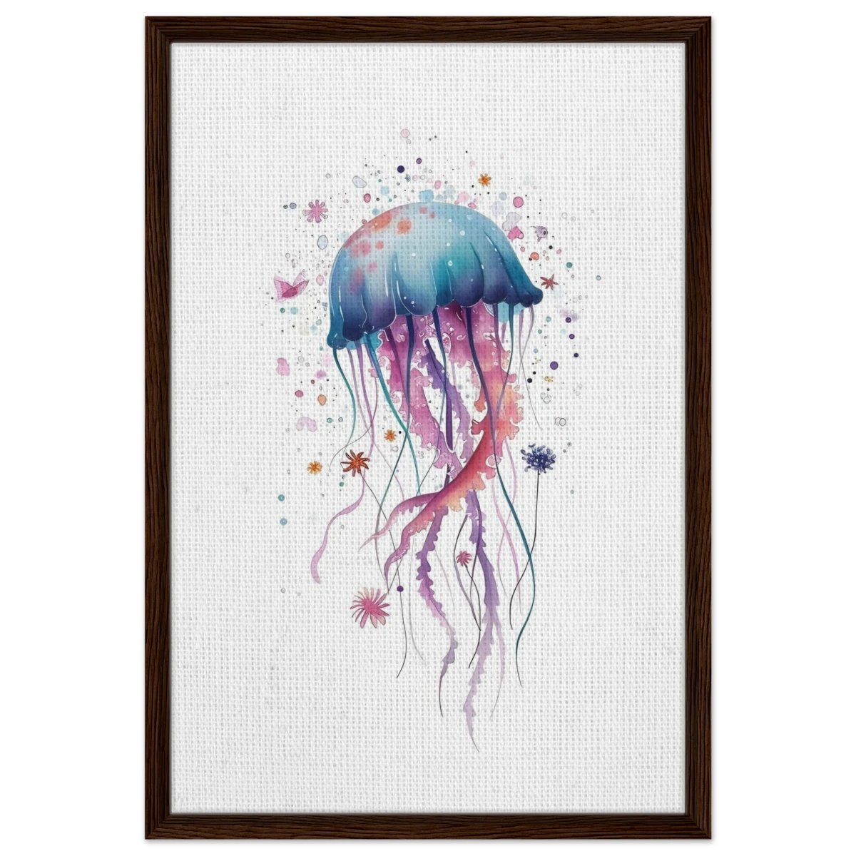 "Bloom in the Deep" – Abstract Jellyfish Wall Art Print - Framed Canvas - 50x75 cm / 20x30″ - Dark wood frame
