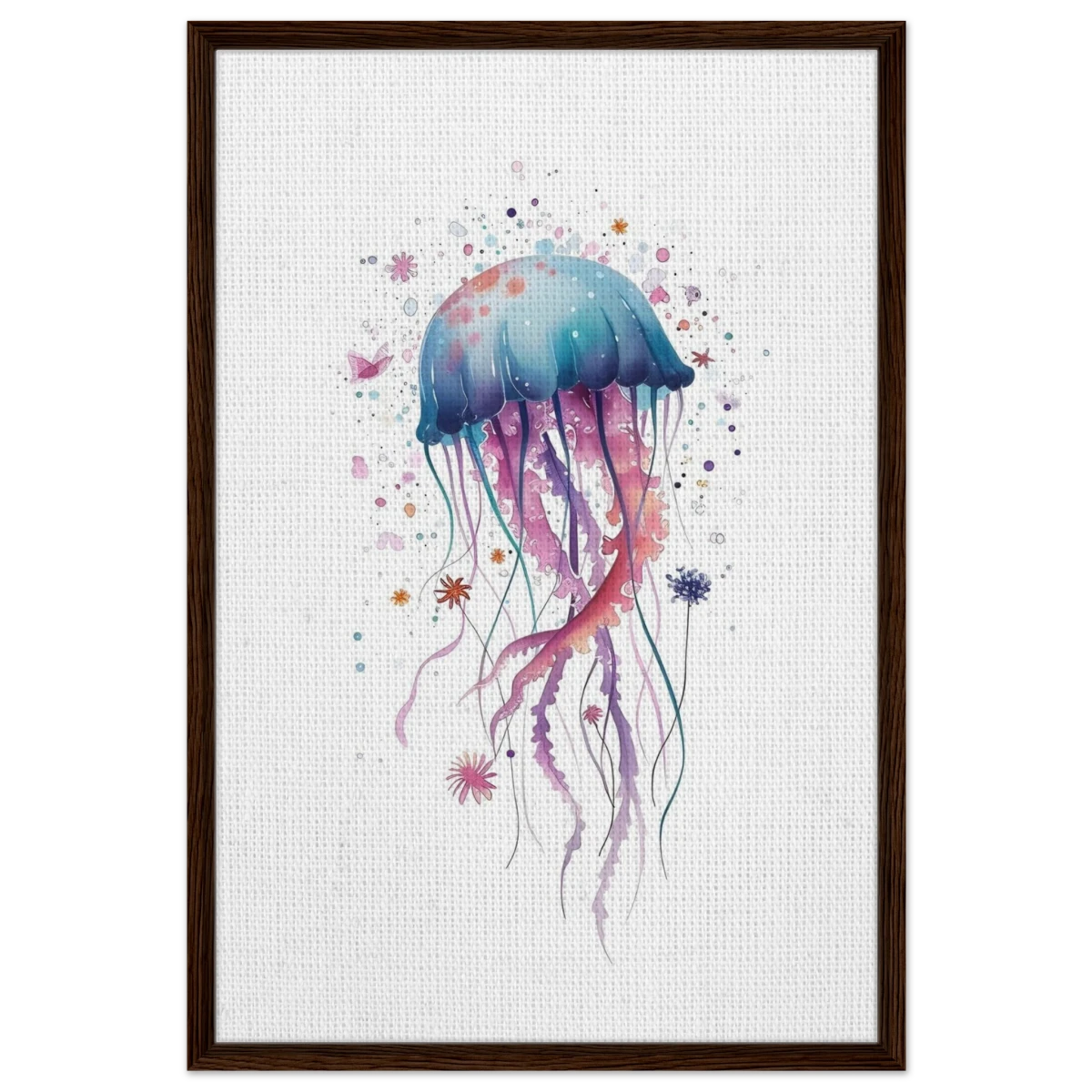 "Bloom in the Deep" – Abstract Jellyfish Wall Art Print - Framed Canvas - 60x90 cm / 24x36″ - Dark wood frame